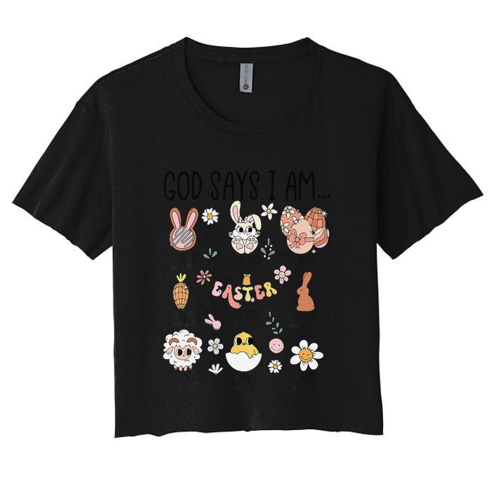 Retro God Says I Am Christian Jesus Happy Easter Day Bunny Women's Crop Top Tee