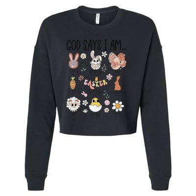 Retro God Says I Am Christian Jesus Happy Easter Day Bunny Cropped Pullover Crew