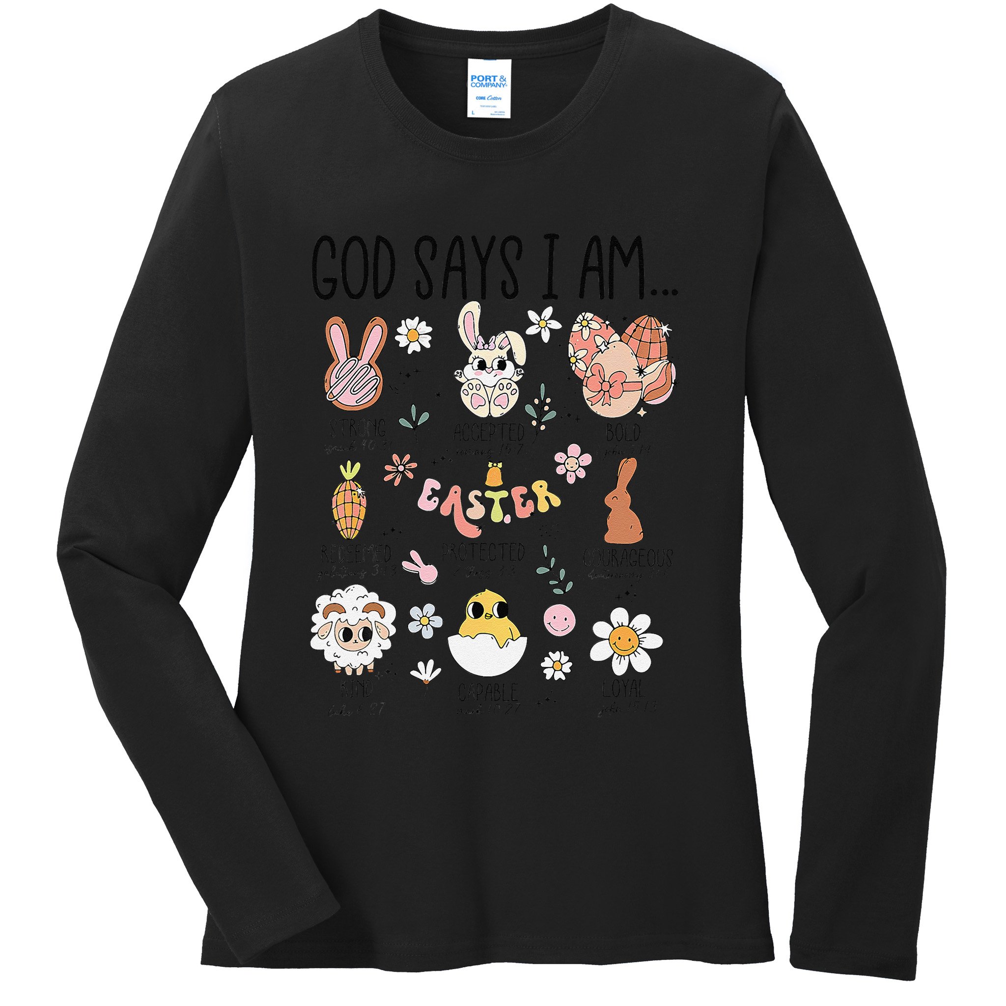 Retro God Says I Am Christian Jesus Happy Easter Day Bunny Ladies Long Sleeve Shirt