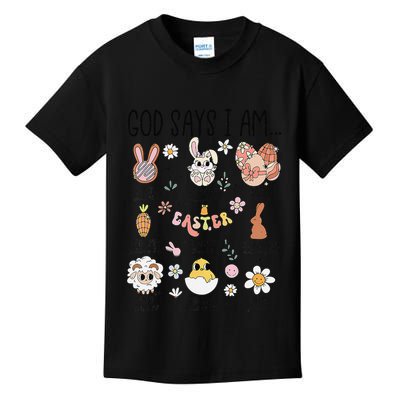 Retro God Says I Am Christian Jesus Happy Easter Day Bunny Kids T-Shirt