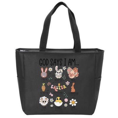Retro God Says I Am Christian Jesus Happy Easter Day Bunny Zip Tote Bag