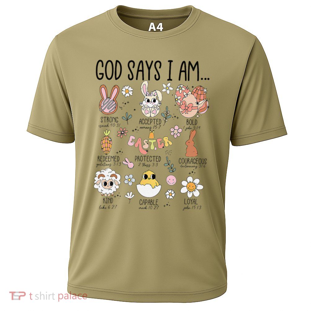 Retro God Says I Am Christian Jesus Happy Easter Day Bunny Performance Shirt