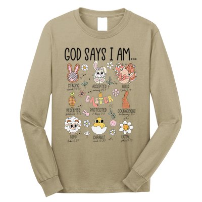 Retro God Says I Am Christian Jesus Happy Easter Day Bunny Long Sleeve Shirt