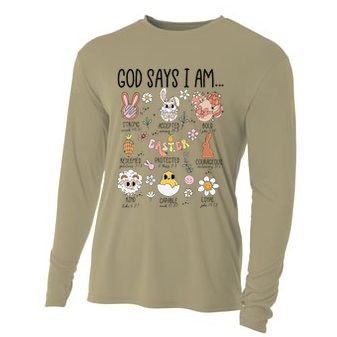 Retro God Says I Am Christian Jesus Happy Easter Day Bunny Cooling Performance Long Sleeve Crew