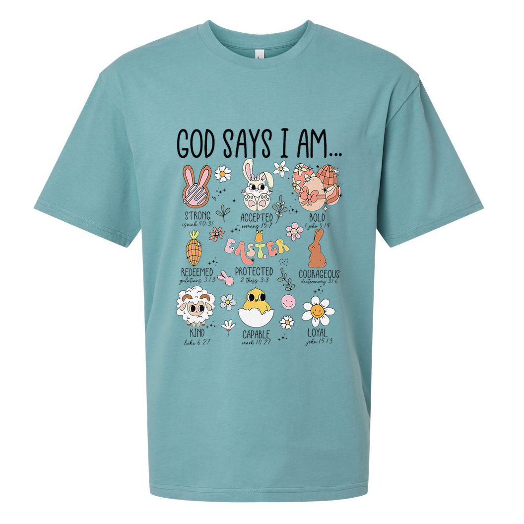 Retro God Says I Am Christian Jesus Happy Easter Day Bunny Sueded Cloud Jersey T-Shirt