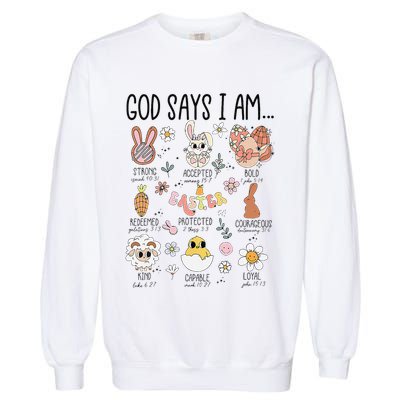 Retro God Says I Am Christian Jesus Happy Easter Day Bunny Garment-Dyed Sweatshirt