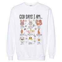 Retro God Says I Am Christian Jesus Happy Easter Day Bunny Garment-Dyed Sweatshirt
