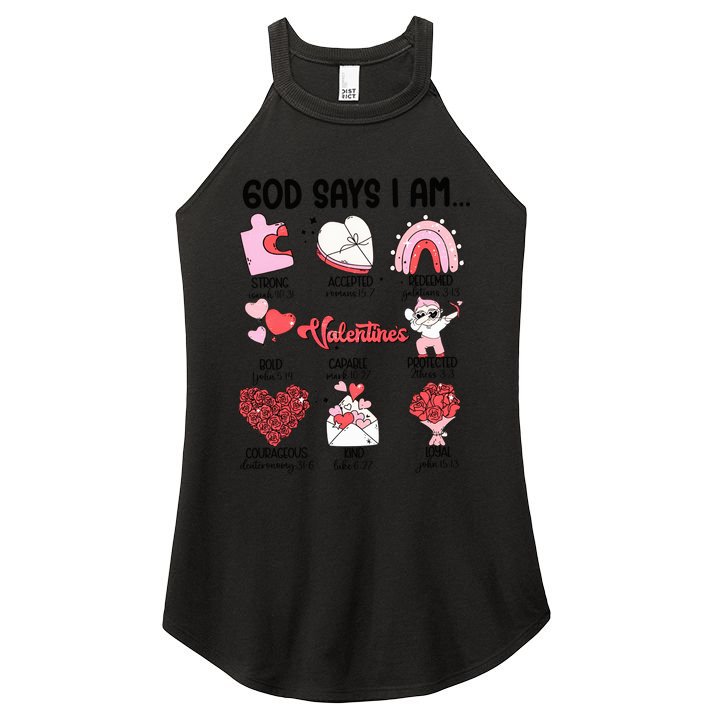 Retro God Says I Am Christian Valentines Day Self Love Gift Women's Perfect Tri Rocker Tank
