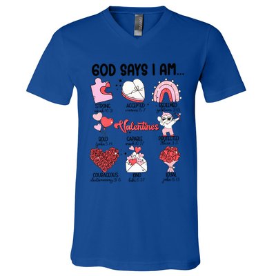 Retro God Says I Am Christian Valentines Day Self Love Gift V-Neck T-Shirt