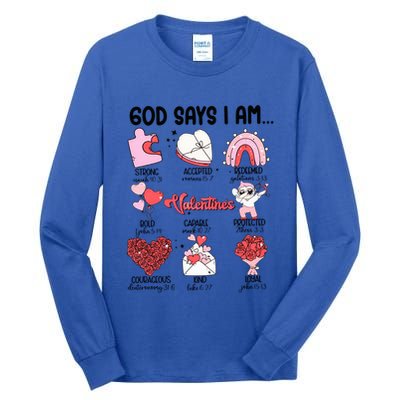 Retro God Says I Am Christian Valentines Day Self Love Gift Tall Long Sleeve T-Shirt