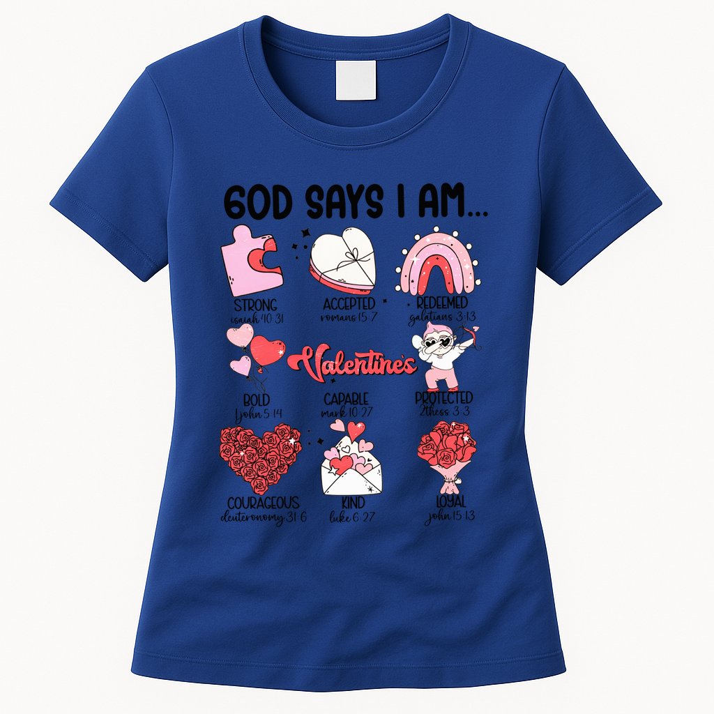 Retro God Says I Am Christian Valentines Day Self Love Gift Womens T-Shirt