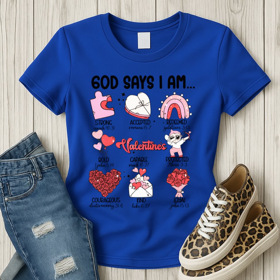Retro God Says I Am Christian Valentines Day Self Love Gift Womens T-Shirt