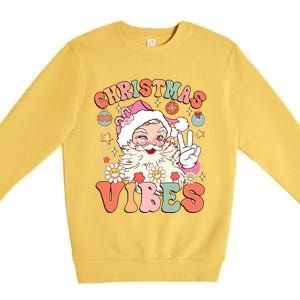 Retro Groovy Santa Claus Christmas Vibes Gift Premium Crewneck Sweatshirt