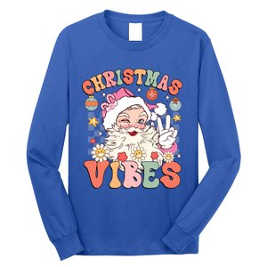 Retro Groovy Santa Claus Christmas Vibes Gift Long Sleeve Shirt