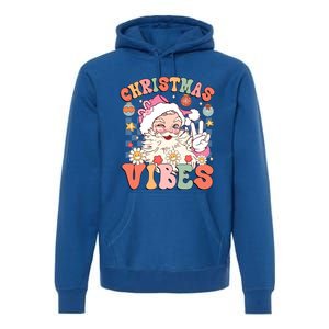 Retro Groovy Santa Claus Christmas Vibes Gift Premium Hoodie