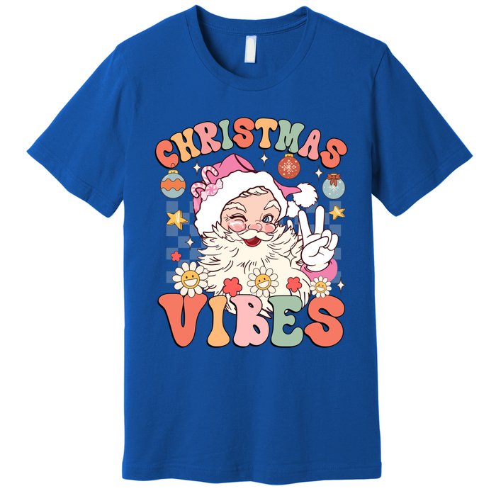 Retro Groovy Santa Claus Christmas Vibes Gift Premium T-Shirt