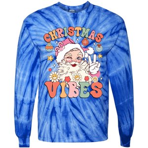 Retro Groovy Santa Claus Christmas Vibes Gift Tie-Dye Long Sleeve Shirt