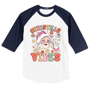 Retro Groovy Santa Claus Christmas Vibes Gift Baseball Sleeve Shirt