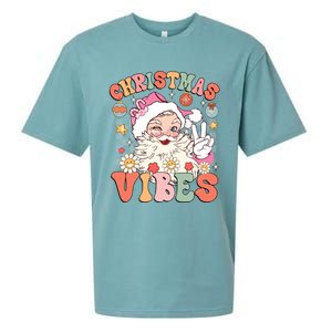 Retro Groovy Santa Claus Christmas Vibes Gift Sueded Cloud Jersey T-Shirt