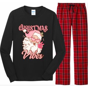 Retro Groovy Santa Claus Christmas Vibes Gift Long Sleeve Pajama Set