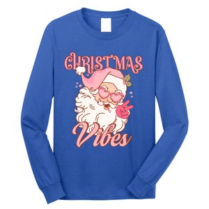 Retro Groovy Santa Claus Christmas Vibes Gift Long Sleeve Shirt