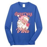 Retro Groovy Santa Claus Christmas Vibes Gift Long Sleeve Shirt