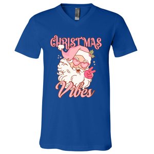 Retro Groovy Santa Claus Christmas Vibes Gift V-Neck T-Shirt