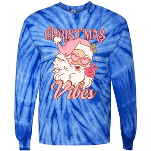 Retro Groovy Santa Claus Christmas Vibes Gift Tie-Dye Long Sleeve Shirt