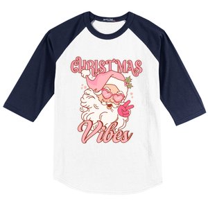 Retro Groovy Santa Claus Christmas Vibes Gift Baseball Sleeve Shirt