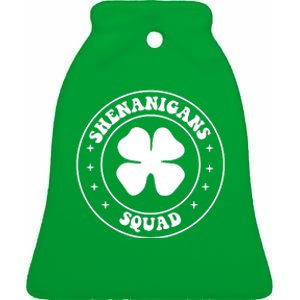 Retro Groovy Shenanigans Squad Saint Patricks Day Ceramic Bell Ornament