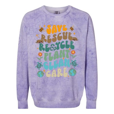 Retro Groovy Save Bees Rescue Animals Recycle Fun Earth Day Colorblast Crewneck Sweatshirt