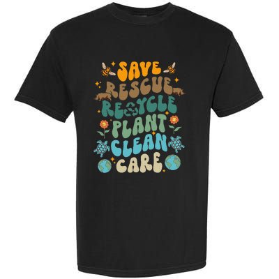 Retro Groovy Save Bees Rescue Animals Recycle Fun Earth Day Garment-Dyed Heavyweight T-Shirt