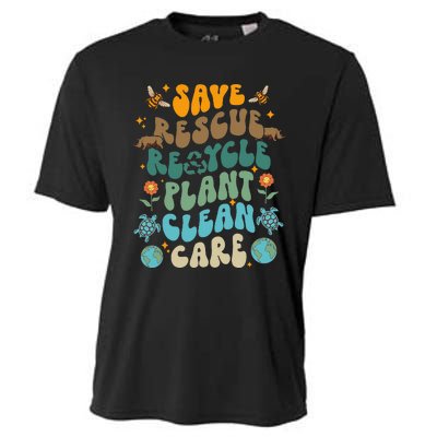 Retro Groovy Save Bees Rescue Animals Recycle Fun Earth Day Cooling Performance Crew T-Shirt