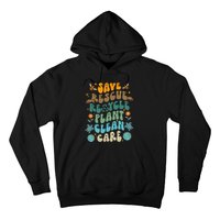 Retro Groovy Save Bees Rescue Animals Recycle Fun Earth Day Hoodie