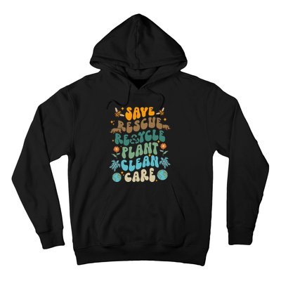 Retro Groovy Save Bees Rescue Animals Recycle Fun Earth Day Hoodie