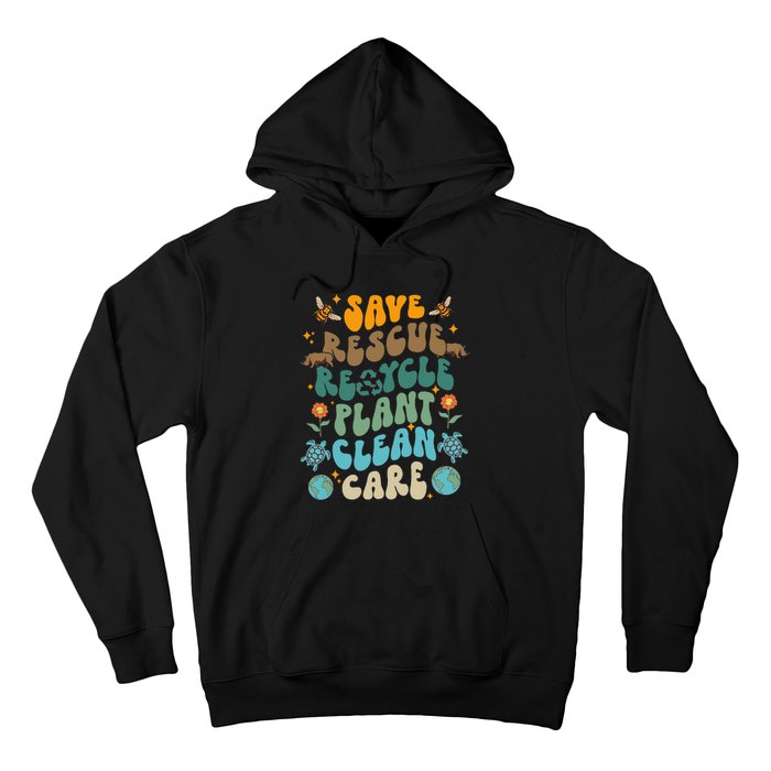 Retro Groovy Save Bees Rescue Animals Recycle Fun Earth Day Hoodie