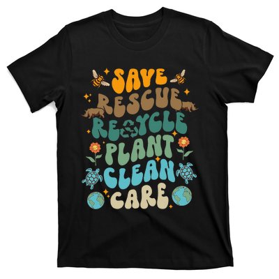 Retro Groovy Save Bees Rescue Animals Recycle Fun Earth Day T-Shirt