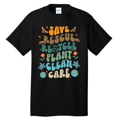 Retro Groovy Save Bees Rescue Animals Recycle Fun Earth Day Tall T-Shirt