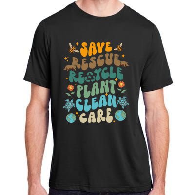 Retro Groovy Save Bees Rescue Animals Recycle Fun Earth Day Adult ChromaSoft Performance T-Shirt