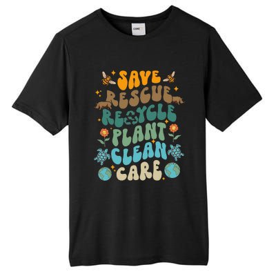 Retro Groovy Save Bees Rescue Animals Recycle Fun Earth Day Tall Fusion ChromaSoft Performance T-Shirt