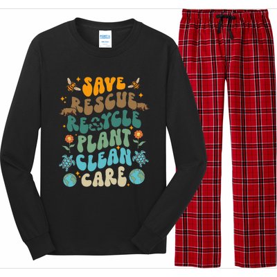 Retro Groovy Save Bees Rescue Animals Recycle Fun Earth Day Long Sleeve Pajama Set