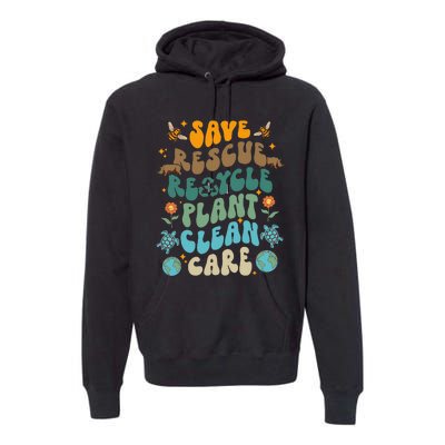 Retro Groovy Save Bees Rescue Animals Recycle Fun Earth Day Premium Hoodie