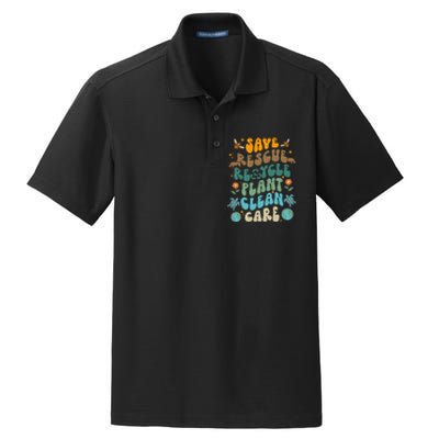 Retro Groovy Save Bees Rescue Animals Recycle Fun Earth Day Dry Zone Grid Polo