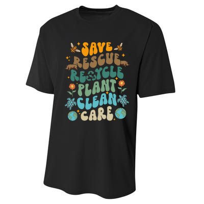 Retro Groovy Save Bees Rescue Animals Recycle Fun Earth Day Performance Sprint T-Shirt