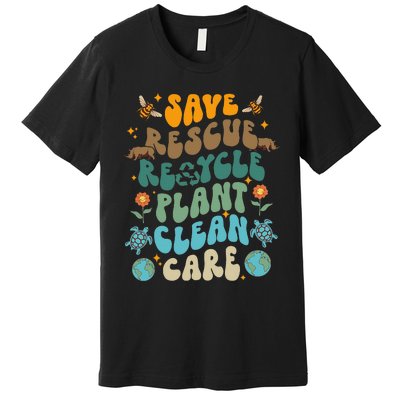 Retro Groovy Save Bees Rescue Animals Recycle Fun Earth Day Premium T-Shirt