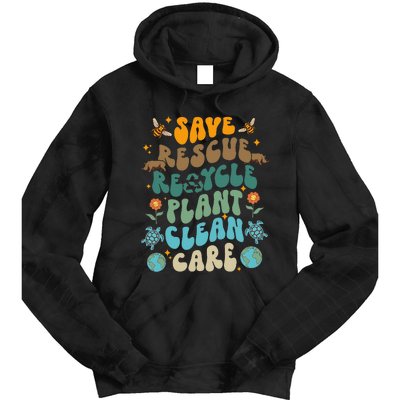 Retro Groovy Save Bees Rescue Animals Recycle Fun Earth Day Tie Dye Hoodie