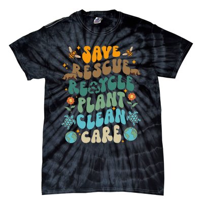 Retro Groovy Save Bees Rescue Animals Recycle Fun Earth Day Tie-Dye T-Shirt