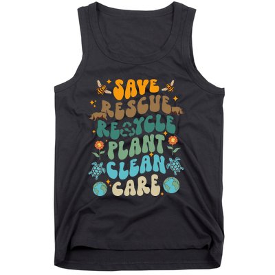 Retro Groovy Save Bees Rescue Animals Recycle Fun Earth Day Tank Top