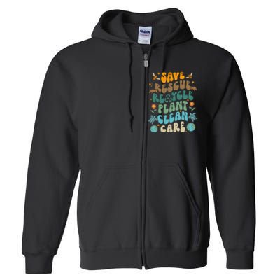 Retro Groovy Save Bees Rescue Animals Recycle Fun Earth Day Full Zip Hoodie