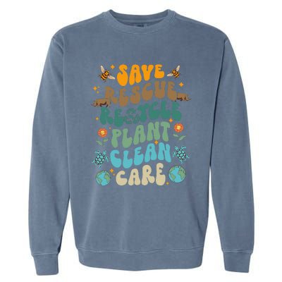 Retro Groovy Save Bees Rescue Animals Recycle Fun Earth Day Garment-Dyed Sweatshirt